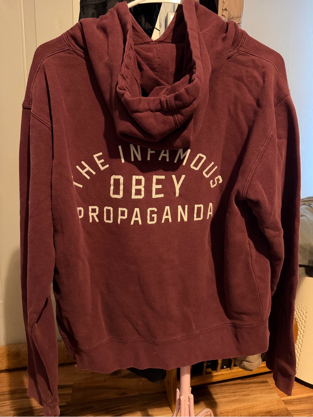 Obey Maroon Pullover Hoodie with White 'Obey' Graphic